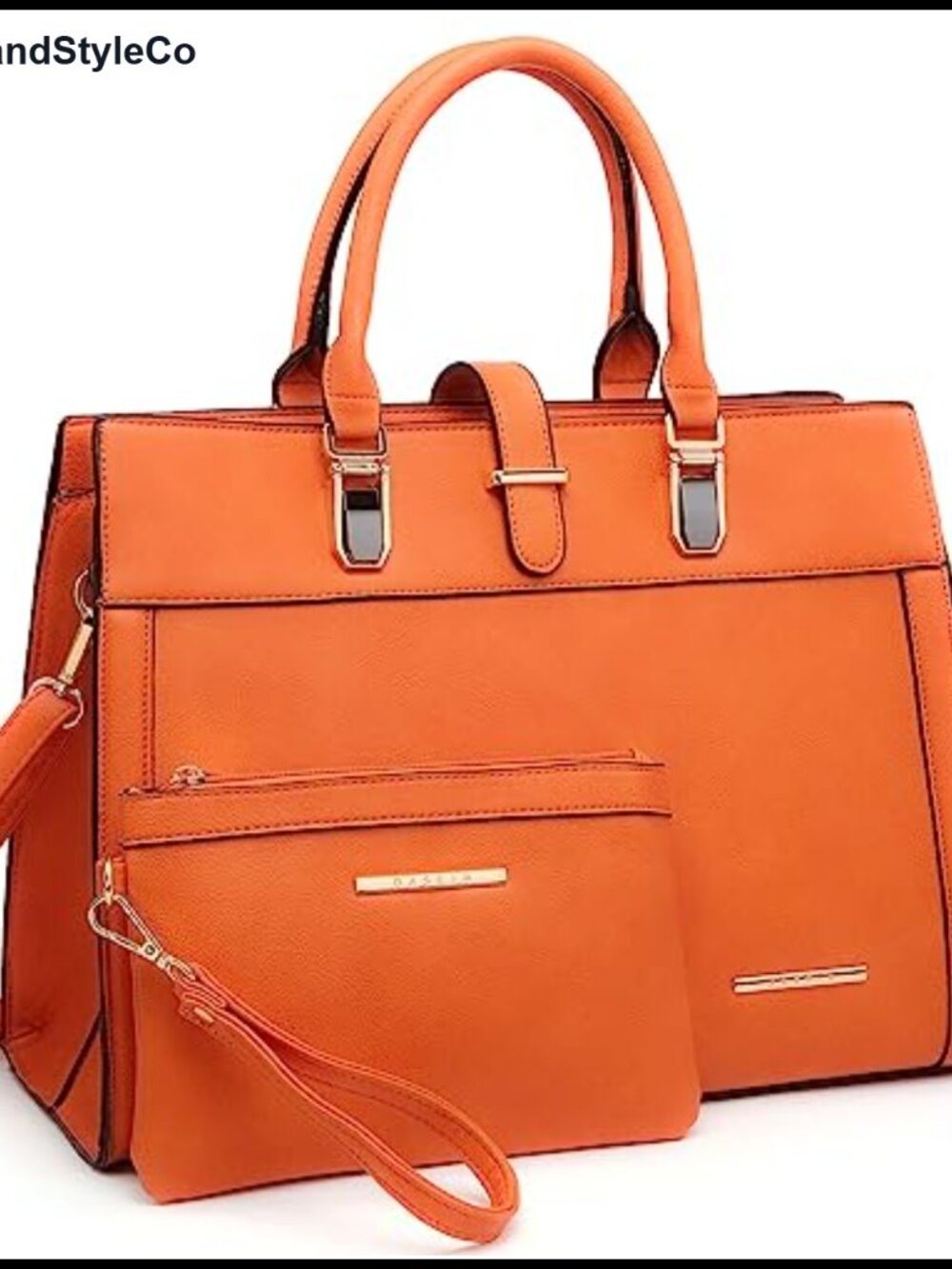 Vegan Leather Satchel Tote Bag with Matching Wristlet Top Handle Work Purse